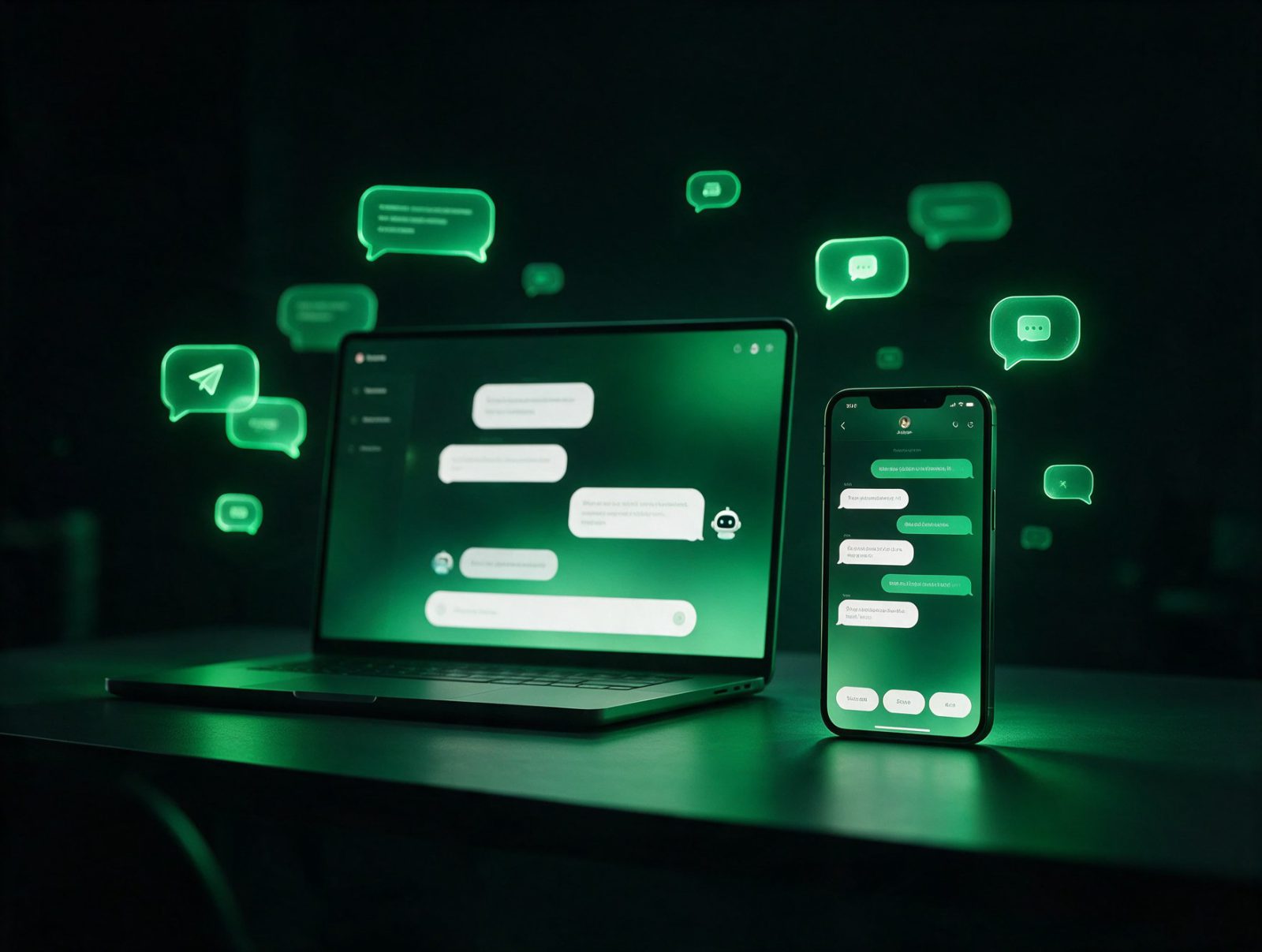 Agent IA et chatbot d’entreprise sur ordinateur et téléphone