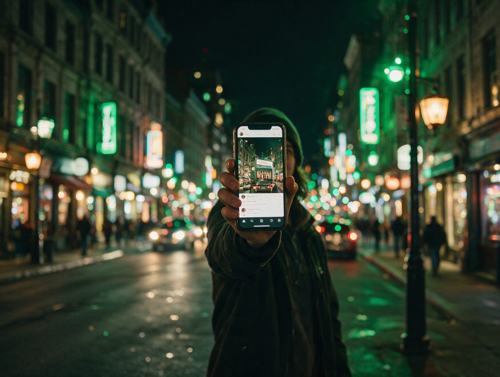 Publicité vidéo sur téléphone dans une rue de Montréal